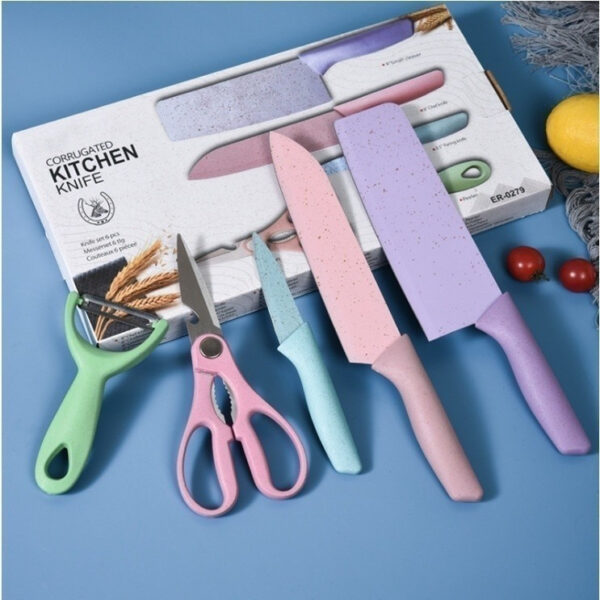 Kit de Conjunto Facas Coloridas Tesoura Descascador Cozinha Gourmet 6 Peças - Image 3