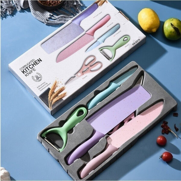 Kit de Conjunto Facas Coloridas Tesoura Descascador Cozinha Gourmet 6 Peças - Image 2