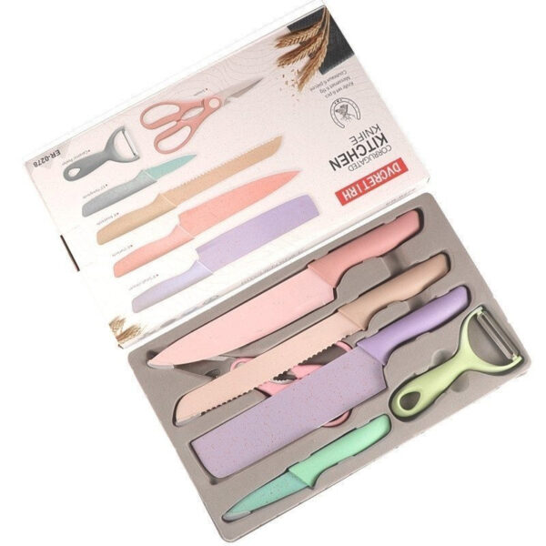 Kit de Conjunto Facas Coloridas Tesoura Descascador Cozinha Gourmet 6 Peças - Image 4