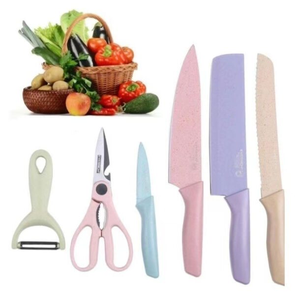 Kit de Conjunto Facas Coloridas Tesoura Descascador Cozinha Gourmet 6 Peças - Image 6